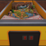 Boulder Falls pinball table featuring mining‑themed ramps, crystal targets, cave bumpers, and a rugged mountain backdrop.