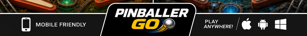Pinballer Go promotional image showing four pinball themes: Day of the Dead, Octopus Island, Farmer’s Barnyard, and Boulder Falls.